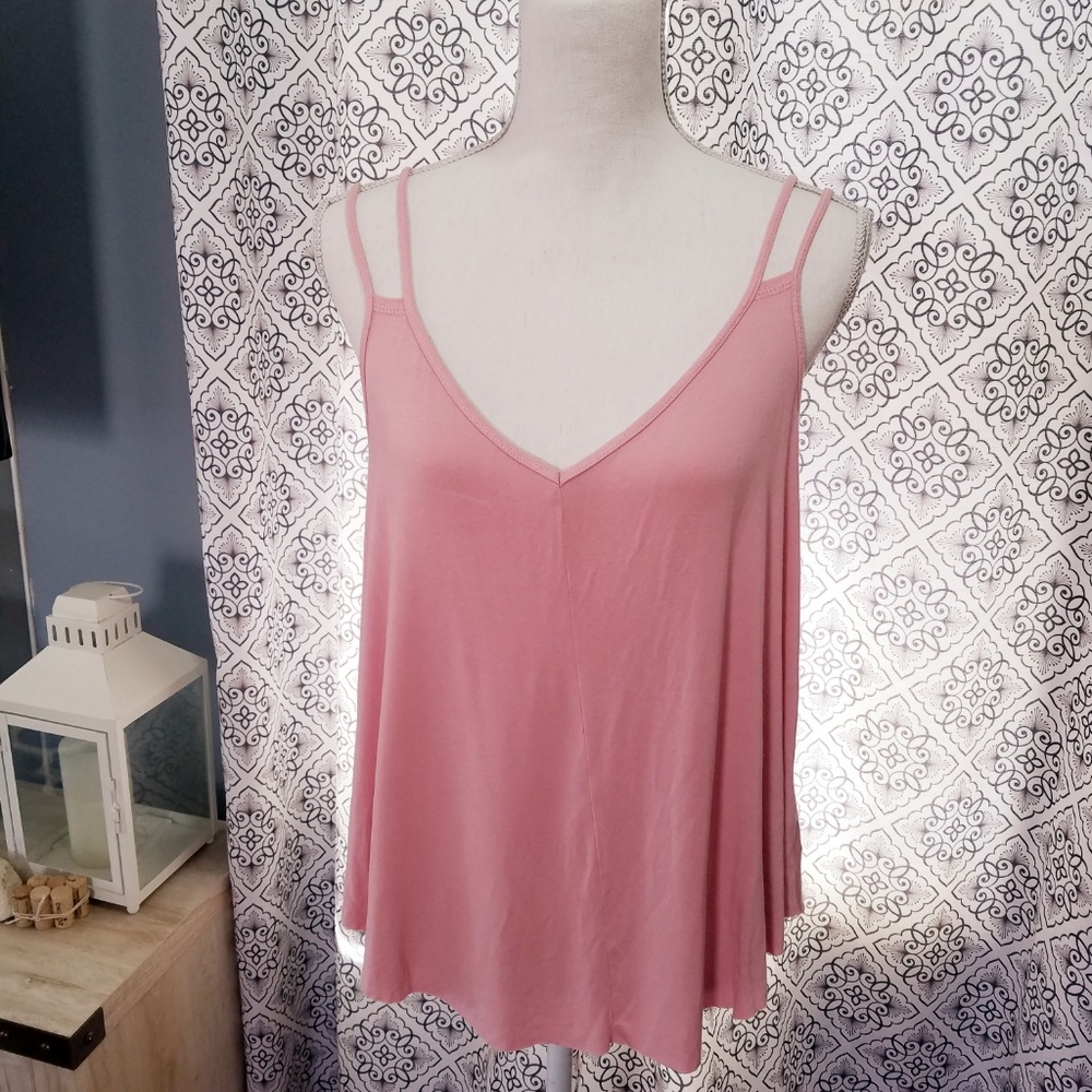 Pale Pink Strappy & Flowy Camisole V-neck Tank Top